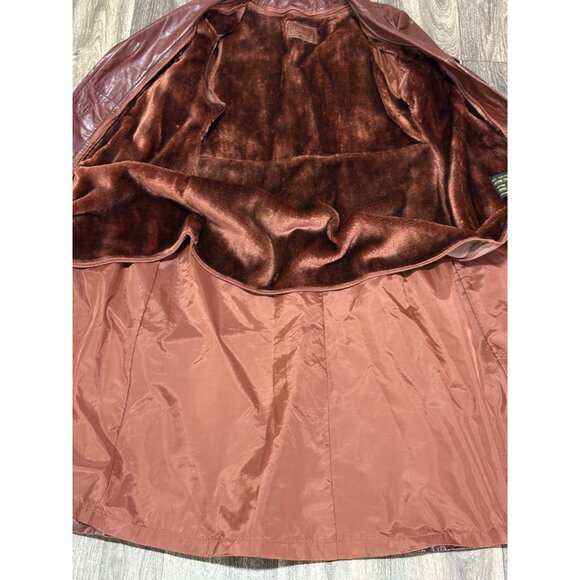 VINTAGE MAXI LEATHER JACKET BEALTED TRENCH COAT BROWN WOMENS SIZE 12 - Picture 14 of 14